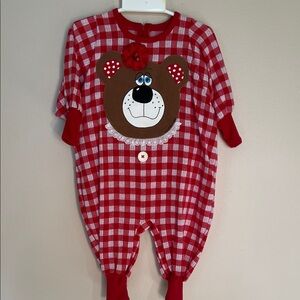 Zoodles Red Checkered Teddy Bear Kids One Piece
